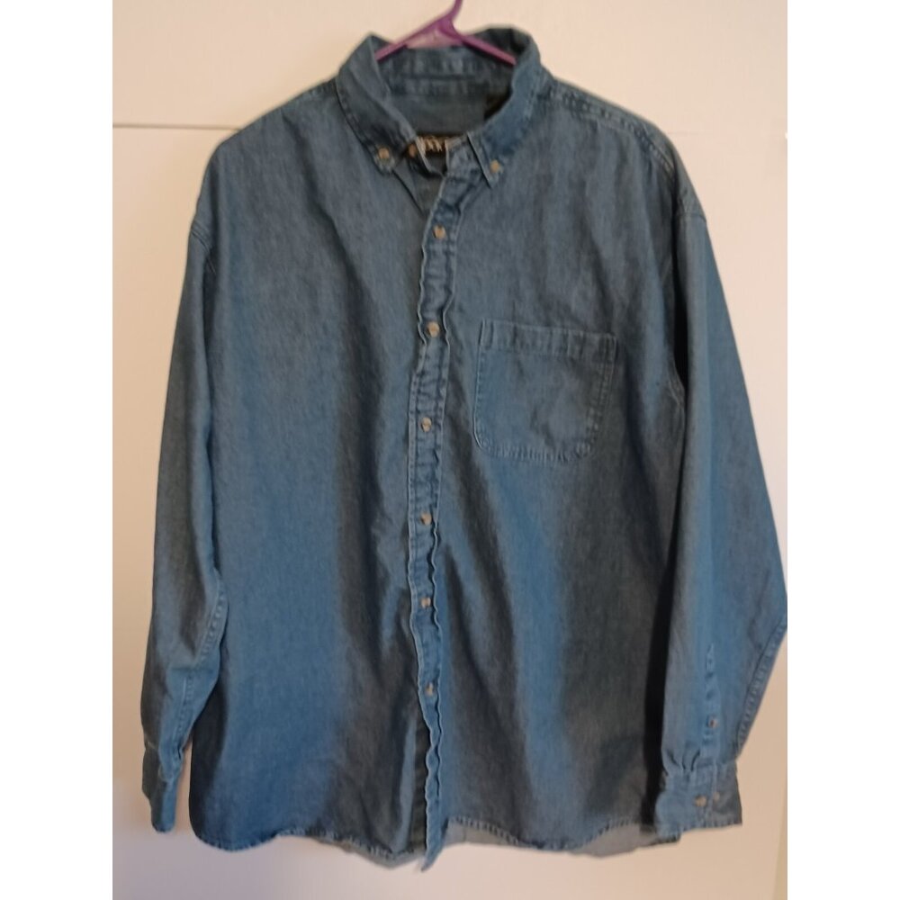 Vintage Rock Point Western Denim Long Sleeve Button Up Shirt Size Large